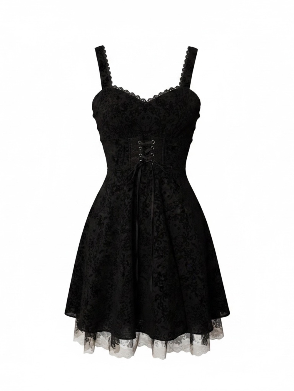 Hot Topic Disney Nightmare Before Christmas Flocked Corset Dress XS Black Goth
